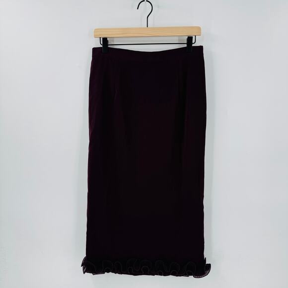 Vintage Lisa Rene Deep Wine Knee-Length Skirt Ruffle Hem Size 8 - Picture 1 of 7